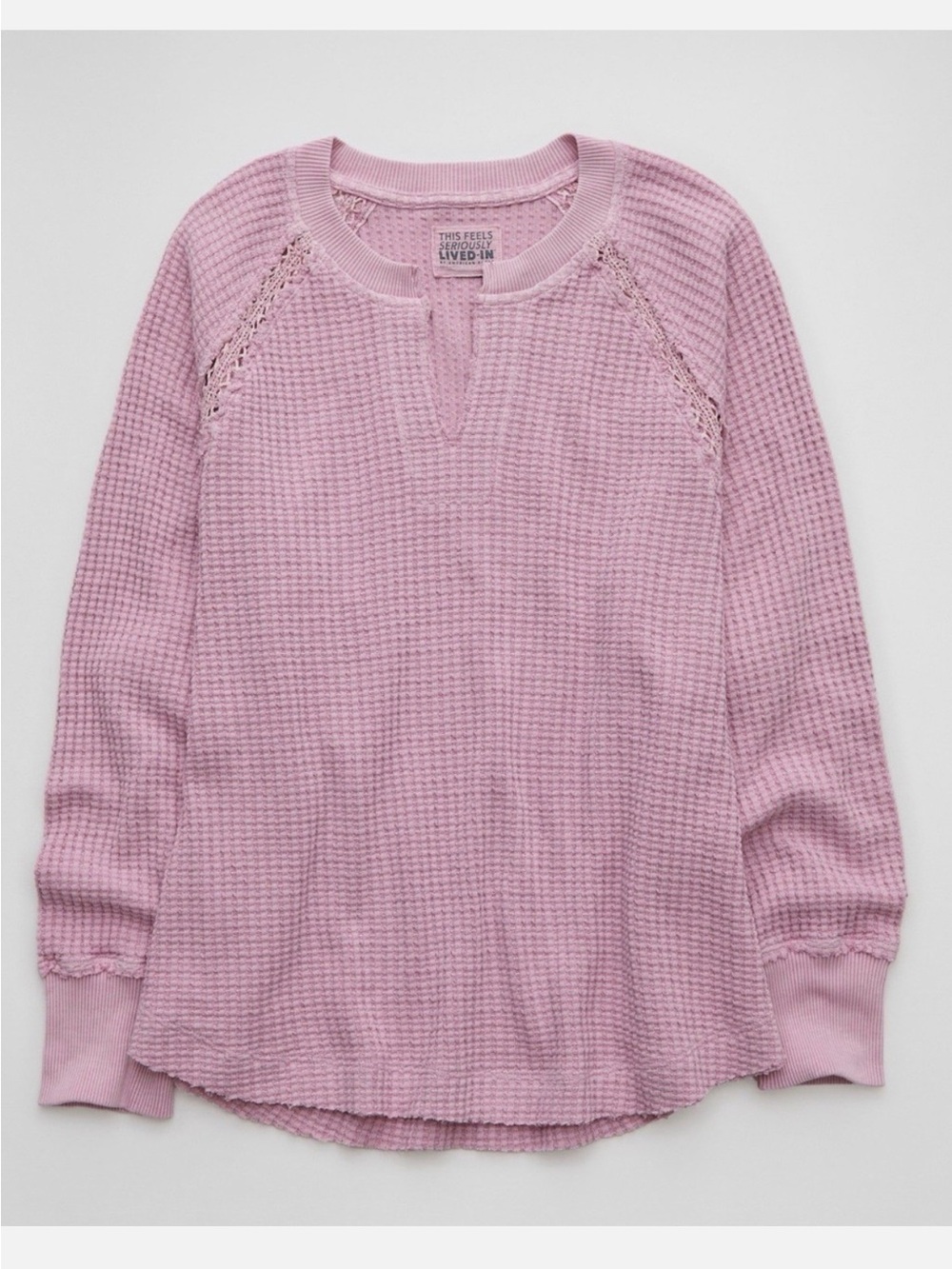 American Eagle Women’s Big Hug Notch Neck Waffle Sweatshirt Lavender Pink